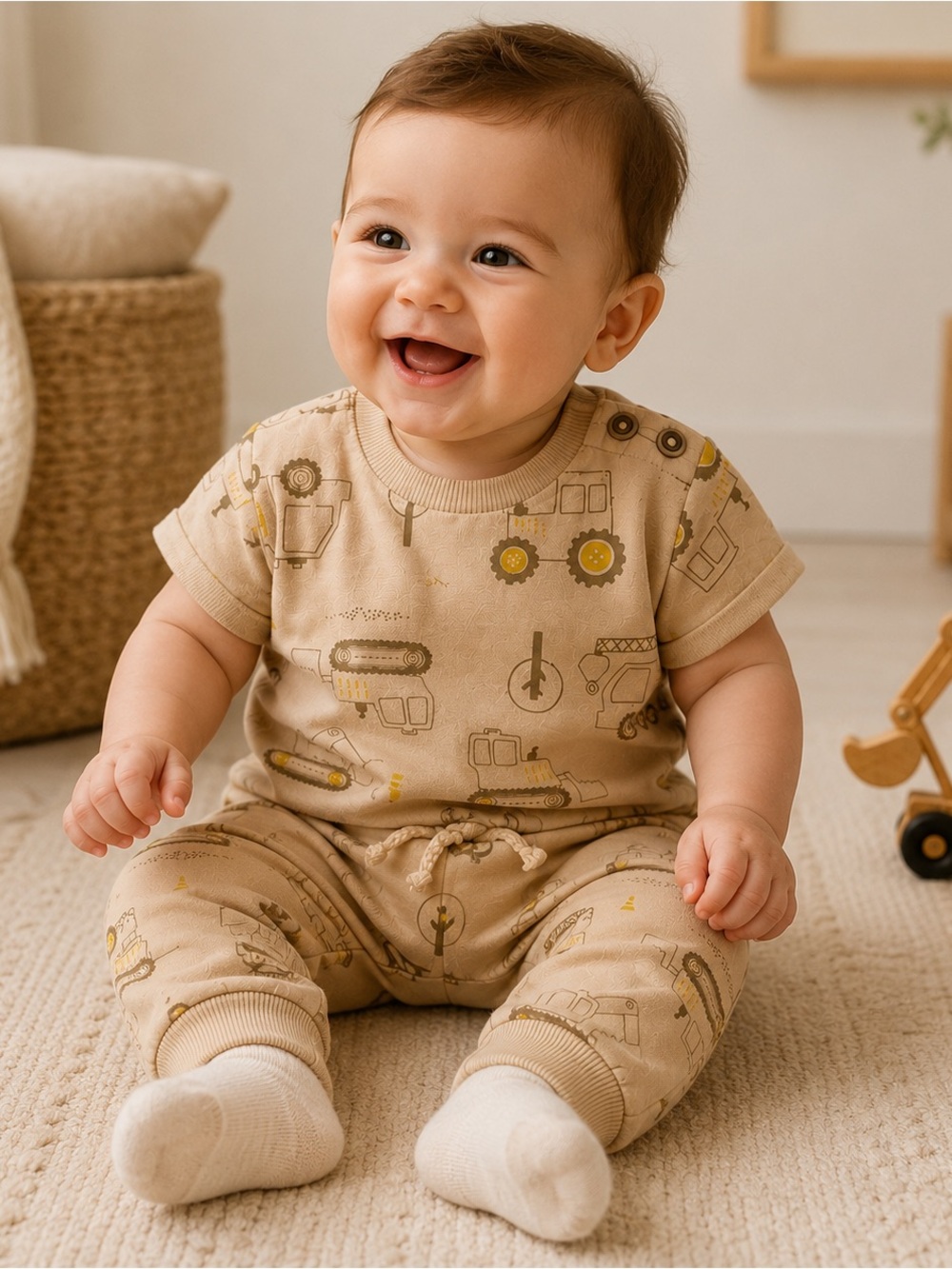 Rabbit + Bear Organic Cotton Construction Set Baby Outfit 2PC